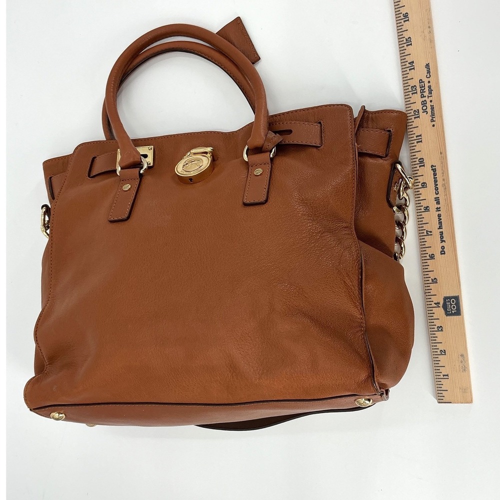 Michael Kors Hamilton Satchel Purse Cognac Leather Gold Hardware Top Handle bag - Picture 12 of 13